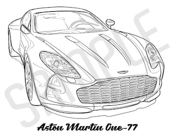 ASTON MARTIN ONE-77 Coolest Car Adult Coloring Page, Printable Coloring Pages, Coloring Page Adults, Digital Instant Download 2 pages