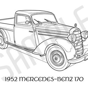 1952 MERCEDES-BENZ 170 Pickup Truck Adult Coloring Page, Printable Coloring Pages, Coloring Page Adults, Digital Instant Download 2 pages