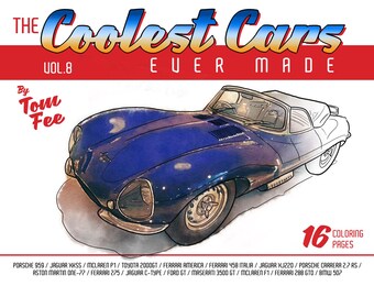COOLEST CARS Vol.8, Adult Coloring Book, Printable Coloring Book, Coloring Book Adults, Digital Instant Download 18 pages
