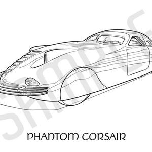 PHANTOM CORSAIR Swoopy Car Adult Coloring Page, Printable Coloring Pages, Coloring Page Adults, Digital Instant Download 2 pages