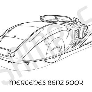 MERCEDES BENZ 500K Swoopy Car Adult Coloring Page, Printable Coloring Pages, Coloring Page Adults, Digital Instant Download 2 pages