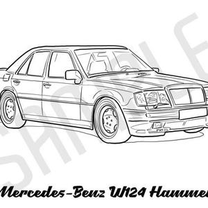 MERCEDES-BENZ W124 HAMMER Adult Coloring Page, Printable Coloring Pages, Coloring Page Adults, Digital Instant Download 2 pages