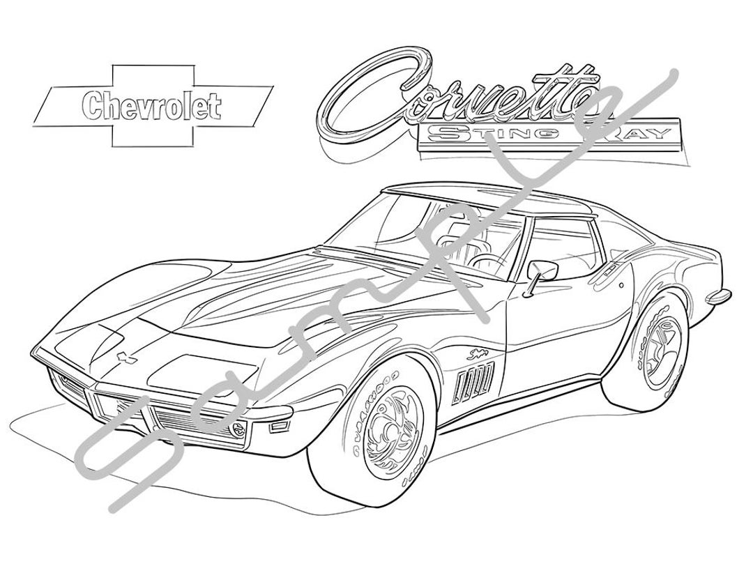1970 CHEVROLET CORVETTE STINGRAY, Adult Coloring Page, Printable