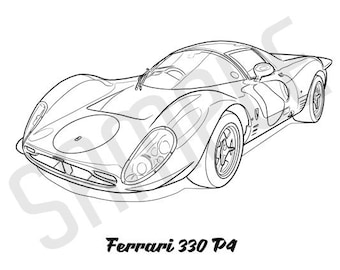 FERRARI 330 P4 Coolest Car Adult Coloring Page, Printable Coloring Pages, Coloring Page Adults, Digital Instant Download 2 pages