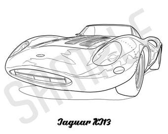 JAGUAR XJ13 Coolest Car Adult Coloring Page, Printable Coloring Pages, Coloring Page Adults, Digital Instant Download 2 pages