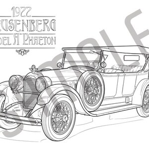 1922 DEUSENBERG MODEL A PHAETON Adult Coloring Book, Printable Coloring Pages, Coloring Book Adults, Digital Instant Download 1 page