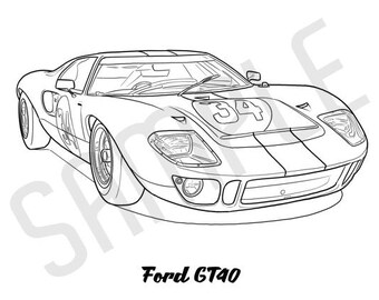 FORD GT40 Coolest Car Adult Coloring Page, Printable Coloring Pages, Coloring Page Adults, Digital Instant Download 2 pages