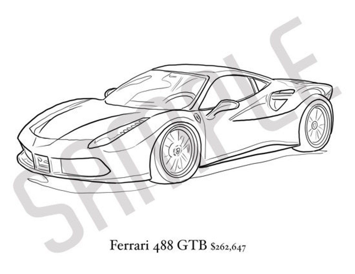 FERRARI 488 GTB Adult Coloring Book, Printable Coloring Pages, Coloring ...