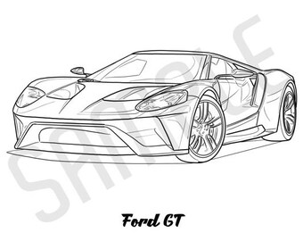FORD GT Coolest Car Adult Coloring Page, Printable Coloring Pages, Coloring Page Adults, Digital Instant Download 2 pages