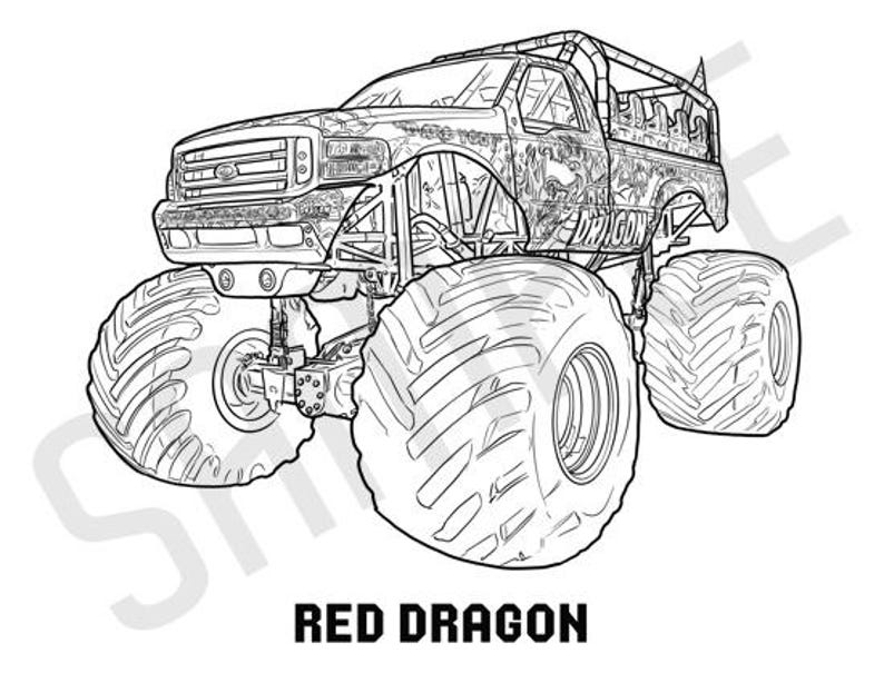 RED DRAGON Monster Truck Adult Coloring Book, Printable Coloring Pages, Coloring Book Adults ...