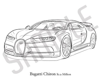 BUGATTI CHIRON Adult Coloring Book, Printable Coloring Pages, Coloring Book Adults, Digital Instant Download 1 page