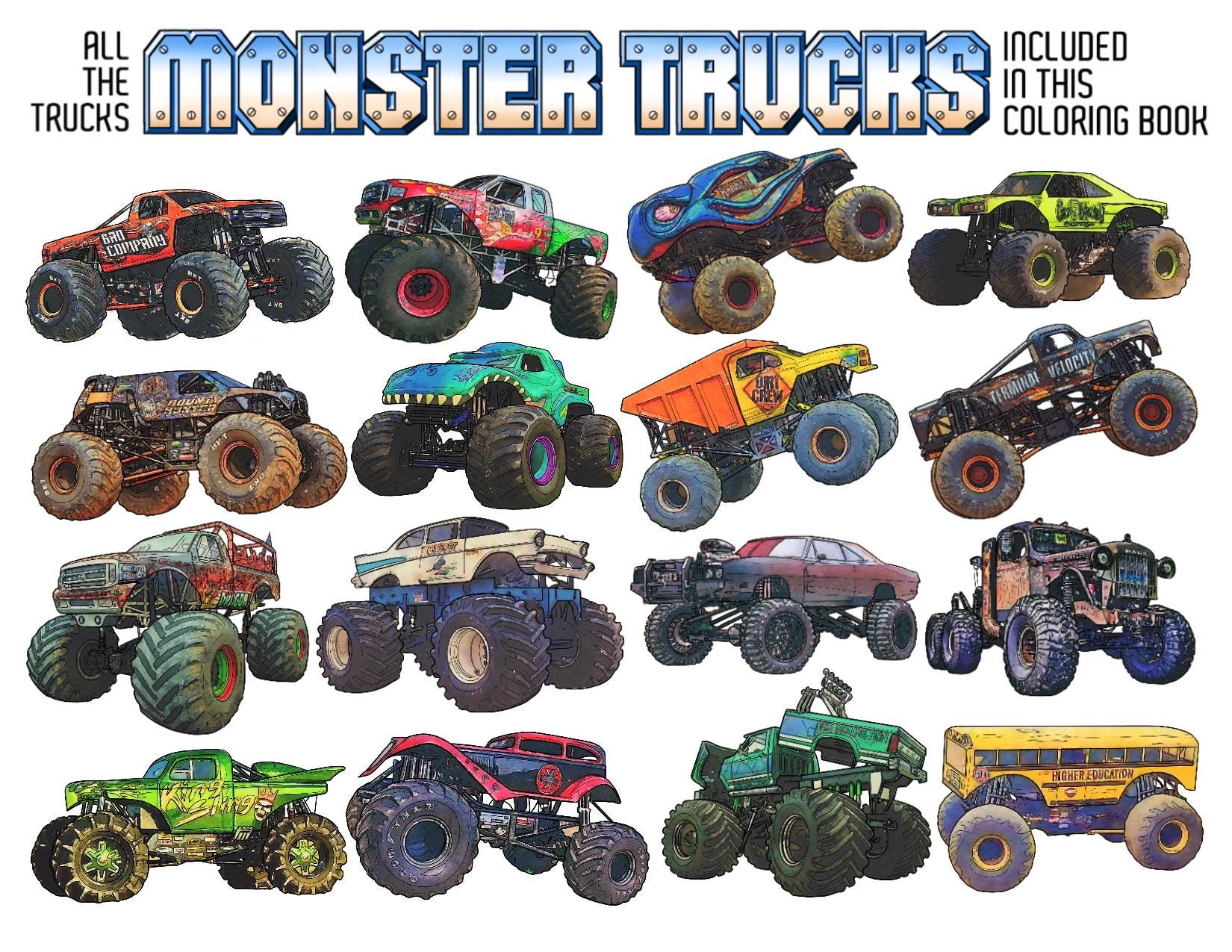 BOUNTY HUNTER Monster Truck Adult Coloring Book, Printable Coloring ...
