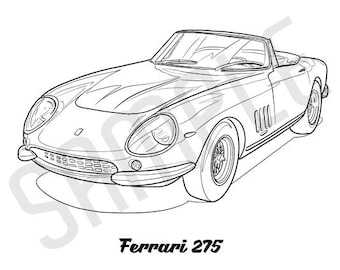 FERRARI 275 Coolest Car Adult Coloring Page, Printable Coloring Pages, Coloring Page Adults, Digital Instant Download 2 pages
