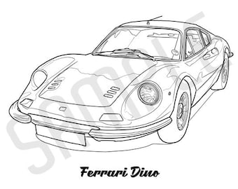 FERRARI DINO Coolest Car Adult Coloring Page, Printable Coloring Pages, Coloring Page Adults, Digital Instant Download 2 pages