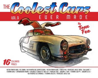 COOLEST CARS Vol.9, Adult Coloring Book, Printable Coloring Book, Coloring Book Adults, Digital Instant Download 18 pages