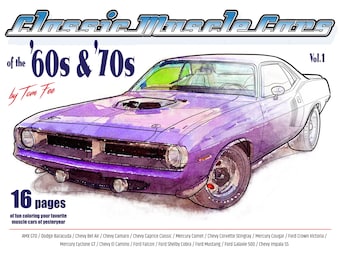 Classic Muscle Cars of the 60s and70s Vol.1, Adult Coloring Book, Printable Coloring Pages, Coloring Book Adults, Digital Instant Download