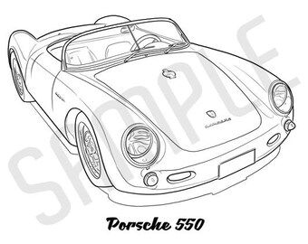 PORSCHE 550 Coolest Car Adult Coloring Page, Printable Coloring Pages, Coloring Page Adults, Digital Instant Download 2 pages