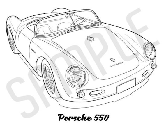 PORSCHE 550 Coolest Car Adult Coloring Page, Printable Coloring