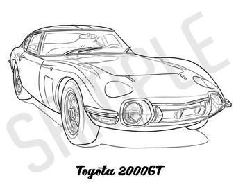 TOYOTA 2000GT Coolest Car Adult Coloring Page, Printable Coloring Pages, Coloring Page Adults, Digital Instant Download 2 pages