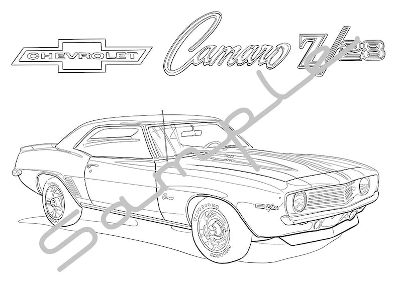 1969 CHEVY CAMARO Z28 Adult Coloring Page Printable Coloring | Etsy