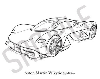 ASTON MARTIN VALKYRIE Adult Coloring Book, Printable Coloring Pages, Coloring Book Adults, Digital Instant Download 1 page