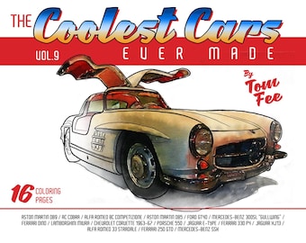 COOLEST CARS Vol.9, Adult Coloring Book, Printable Coloring Book, Coloring Book Adults, Digital Instant Download 18 pages