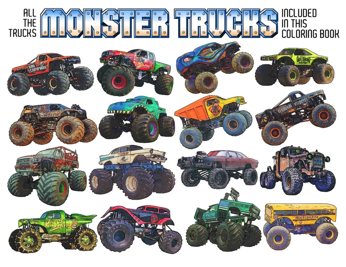 BAD COMPANY Monster Truck Adult Coloring Book, Printable Coloring Pages ...
