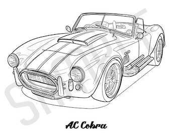 AC COBRA Coolest Car Adult Coloring Page, Printable Coloring Pages, Coloring Page Adults, Digital Instant Download 2 pages