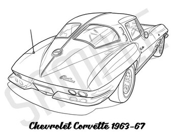 CHEVROLET CORVETTE Coolest Car Adult Coloring Page, Printable Coloring Pages, Coloring Page Adults, Digital Instant Download 2 pages