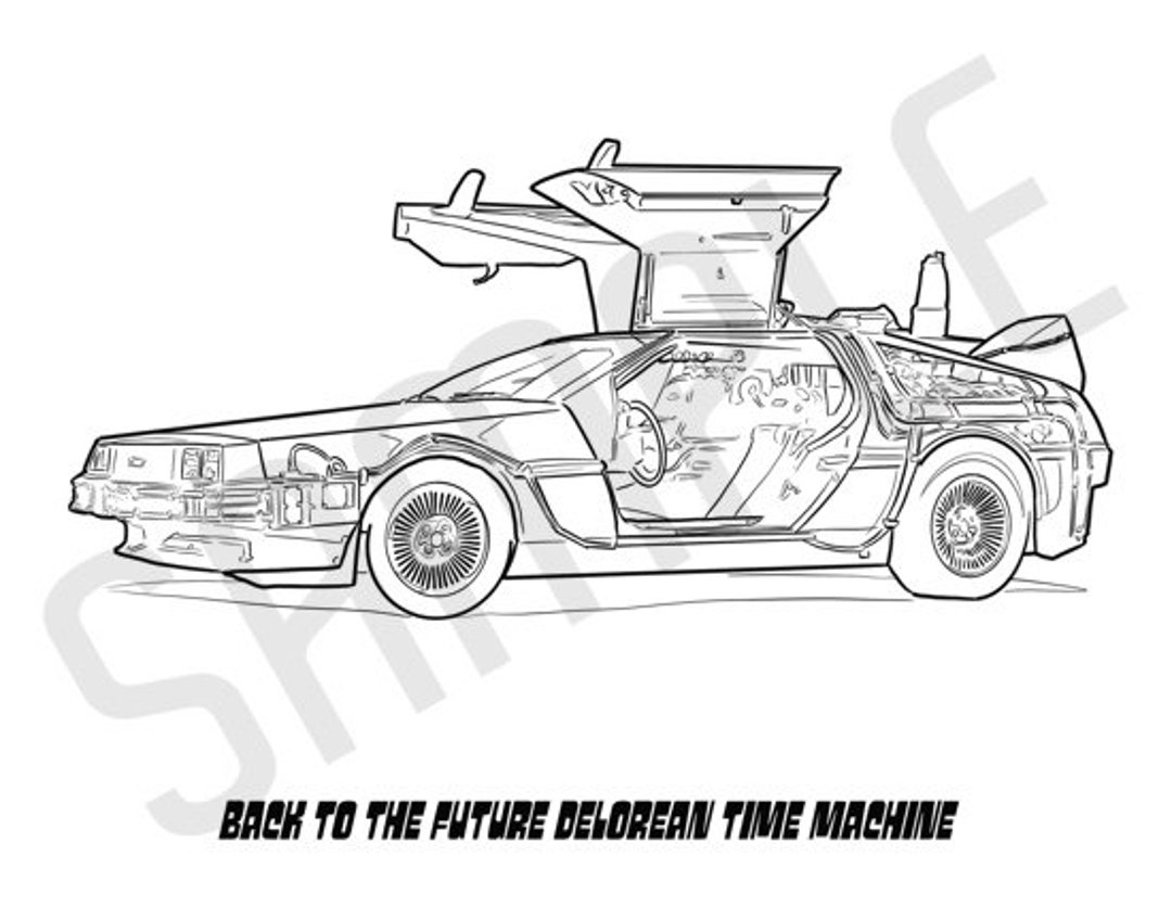 BACK to the FUTURE Time Machine, Adult Coloring Page, Printable ...