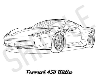 FERRARI 458 ITALIA Coolest Car Adult Coloring Page, Printable Coloring Pages, Coloring Page Adults, Digital Instant Download 2 pages
