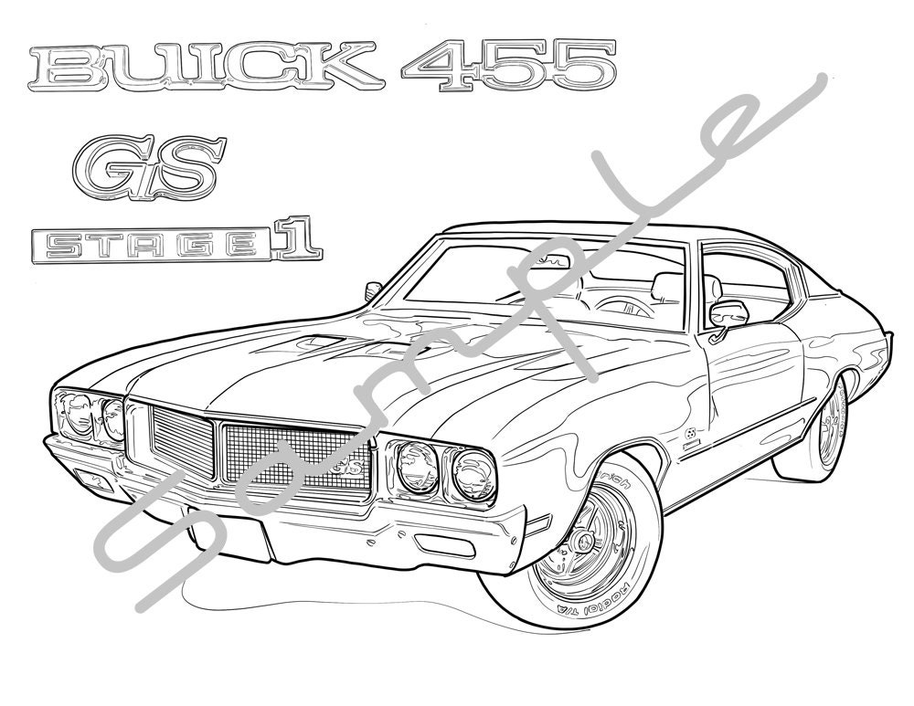 1970 BUICK 455 GS STAGE 1, Adult Coloring Page, Printable Coloring Page