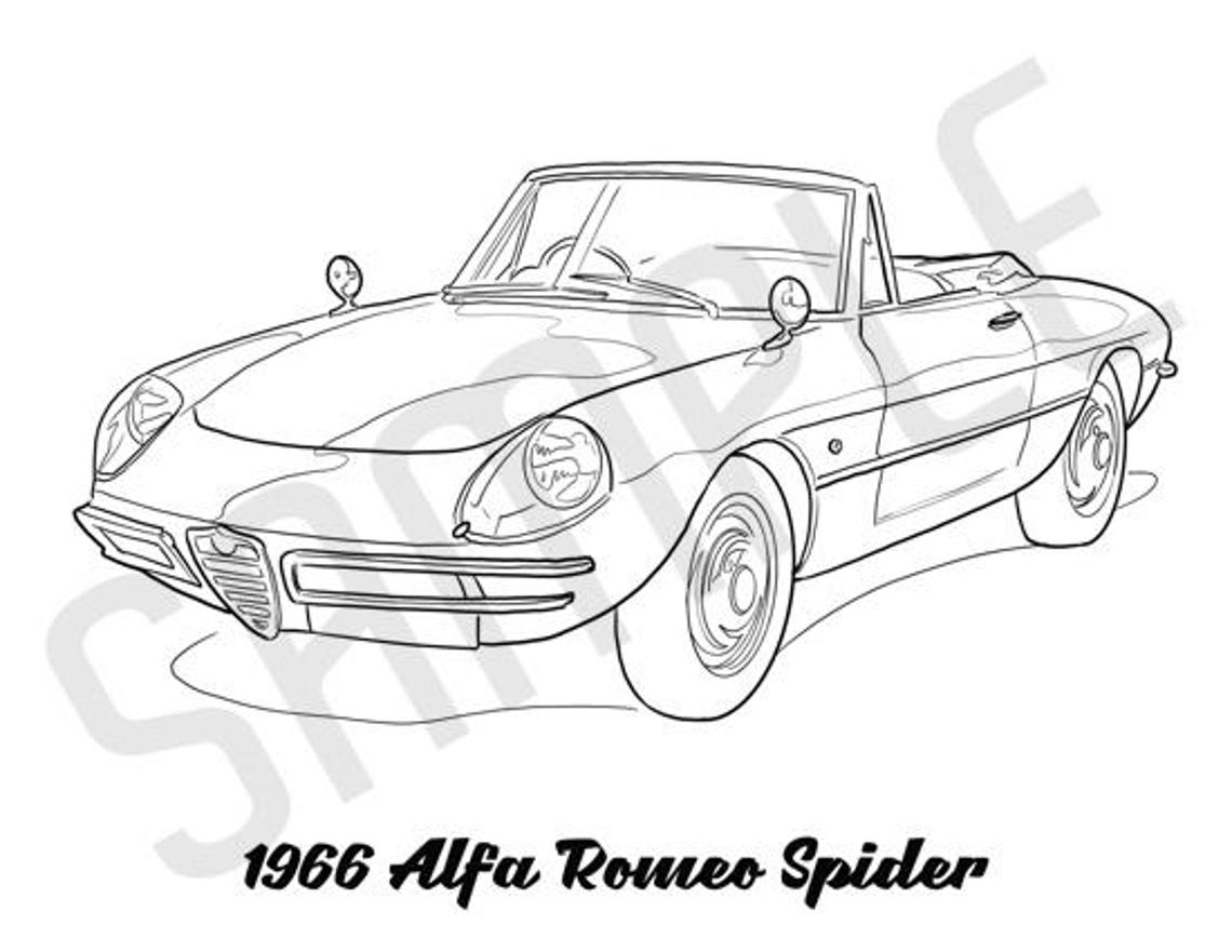 1966 ALFA ROMEO SPIDER Adult Coloring Page, Printable Coloring Pages ...
