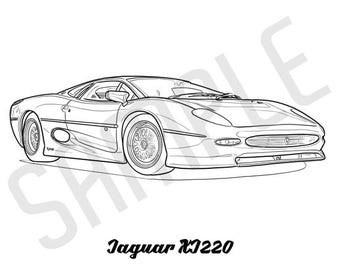 JAGUAR XJ220 Coolest Car Adult Coloring Page, Printable Coloring Pages, Coloring Page Adults, Digital Instant Download 2 pages