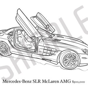 Mercedes-Benz SLR McLaren AMG Adult Coloring Book, Printable Coloring Pages, Coloring Book Adults, Digital Instant Download 1 page