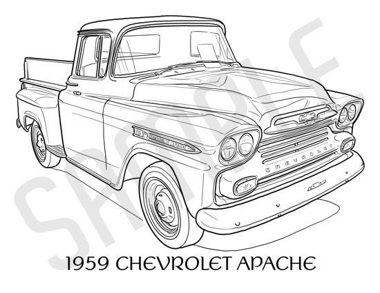 1959 CHEVROLET APACHE Pickup Truck Adult Coloring Page, Printable ...