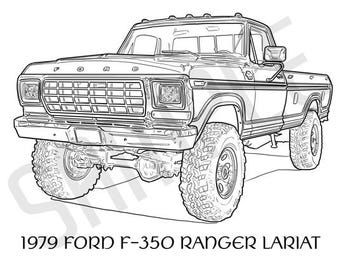 1979 FORD F-350 RANGER Pickup Truck Adult Coloring Page, Printable Coloring Pages, Coloring Page Adults, Digital Instant Download 2 pages
