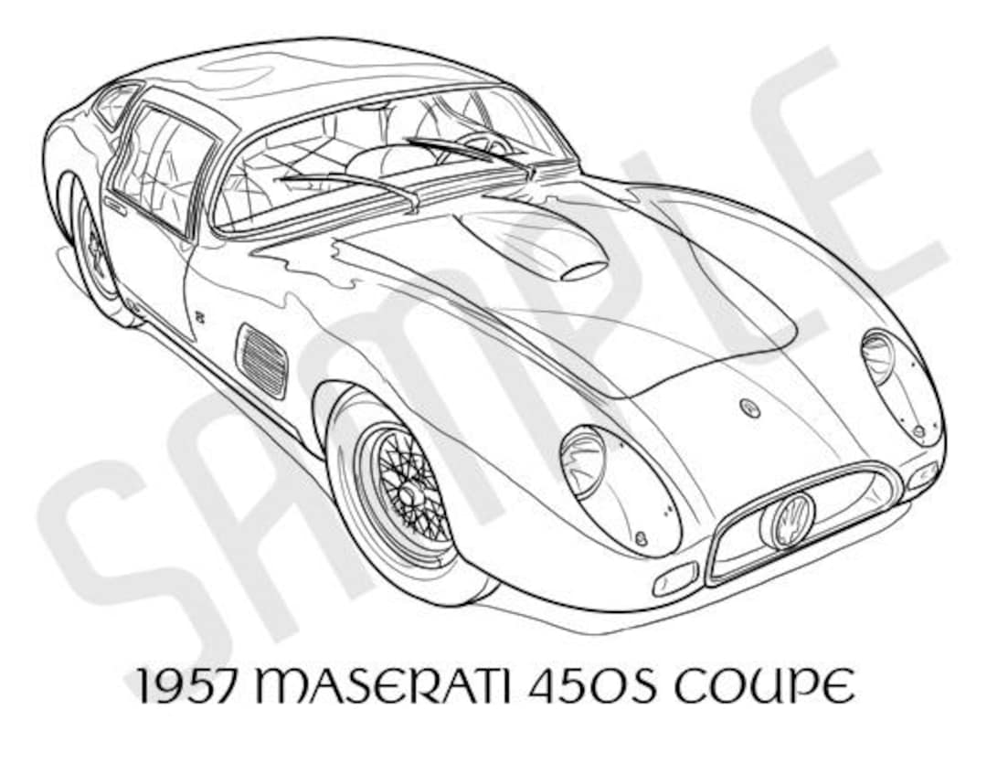 1957 MASERATI 450S COUPE Swoopy Car Adult Coloring Page, Printable