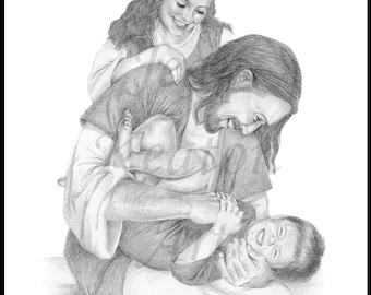 A Time to Laugh // Children // Boys and Girls // Jesus // Christian Art // Religious Art // Pencil Drawing