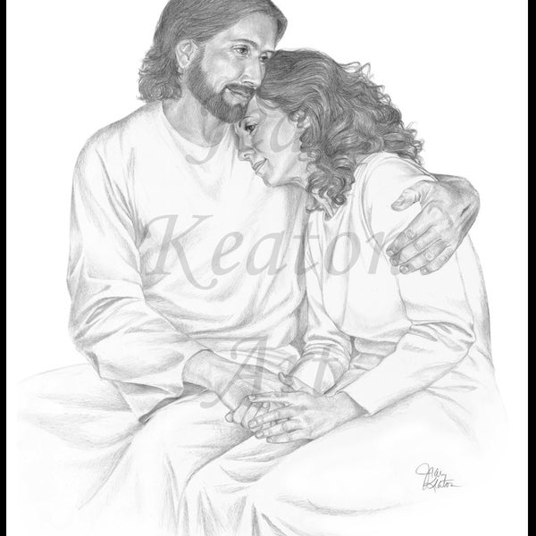 Joan // Comfort // Woman // Jesus // Christian Art // Religious Art // Pencil Drawing