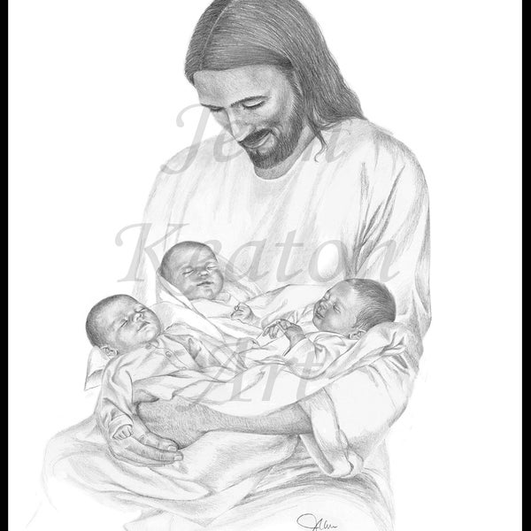 Triplets // Jesus // Christian Art // Religious Art // Pencil Drawing