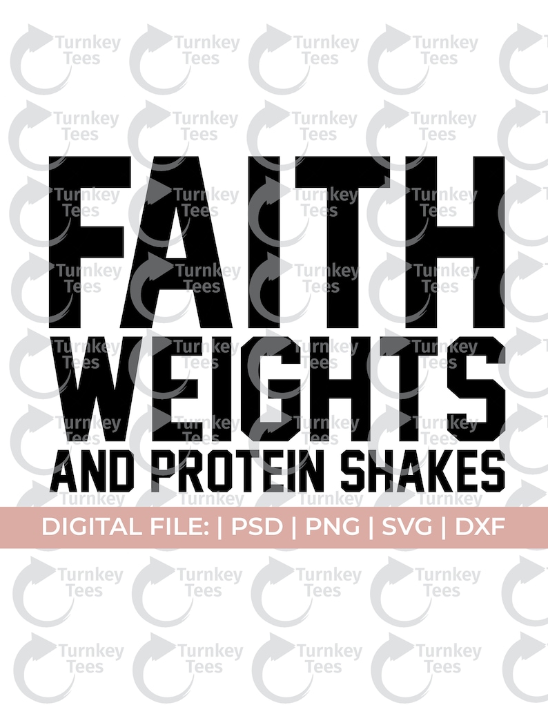 Puede incluir: Dise&ntilde;o gr&aacute;fico en blanco y negro con el texto "FAITH WEIGHTS AND PROTEIN SHAKES".