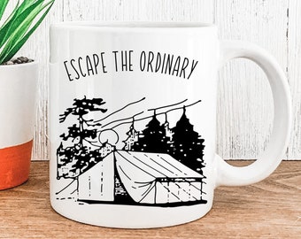 Escape The Ordinary Road Trip Mountains Hiking Carabiner Vibes Grizzly Bear Travel Holiday Camping Adventure Coffee Tea Mug Gift Birthday