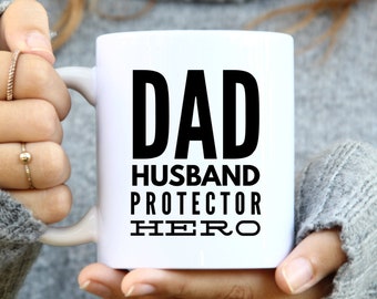 First Father's Day mug, Dad Husband Protector Hero Mug, present from baby, gift for Dad, present from wife idea, new dad present, dear daddy