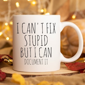 Funny Human Resource Mug Funny Human Resources Gift Ideas Retirement Mug hr Manager Mug I Can&#39;t Fix Stupid But I Can Document it HR gift