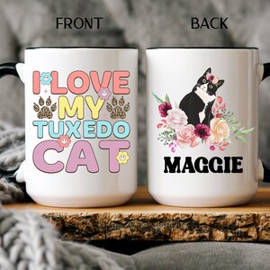 Personalisierte Tuxedo Cat Tasse, Geschenk für Tuxedo Cat Mom, Tuxedo Cat Lover Geschenke, ich liebe meine Tuxedo Cat