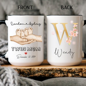 Personalized Twin Mom Gift with Custom Baby Names and Dates,  Twin Mom Club, New Twin Mom Gift, Gender Reveal Baby Shower Gift