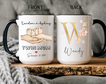 Personalized Twin Mom Gift with Custom Baby Names and Dates,  Twin Mom Club, New Twin Mom Gift, Gender Reveal Baby Shower Gift