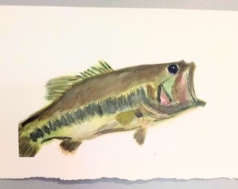 Largemouth Bass Watercolor, Fishing Painting, Bass Fishing Art, Watercolor Painting, Wall Decor