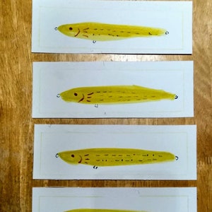 Fishing lure bookmark, Original Watercolor painting, Yellow Bookmark, reader gift